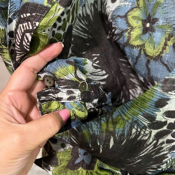 Lafayette 148 Womens Top Linen Blend Floral Print Blue Brown Front Tie Size 8 - Picture 6 of 7